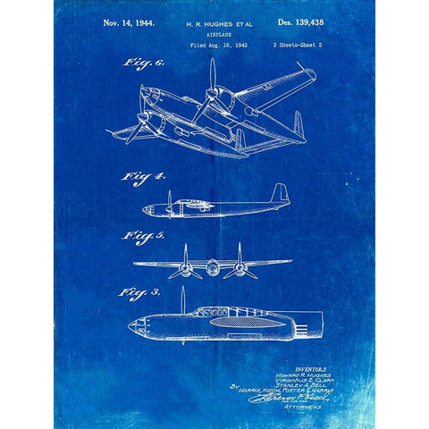 PP69-Faded Blueprint Lockheed XP-58 Chain Lightning Poster White Modern Wood Framed Art Print by Borders, Cole