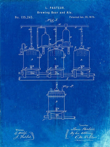 PP80-Faded Blueprint Brewing Beer And Ale Poster White Modern Wood Framed Art Print with Double Matting by Borders, Cole