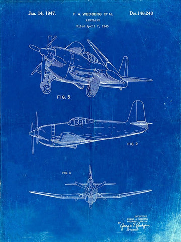 PP82-Faded Blueprint Contra Propeller Low Wing Airplane Patent White Modern Wood Framed Art Print with Double Matting by Borders, Cole