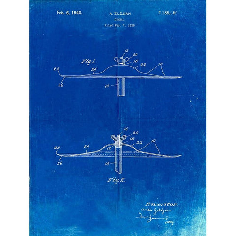 PP107-Faded Blueprint Zildjian Swish Cymbal Poster Black Modern Wood Framed Art Print by Borders, Cole