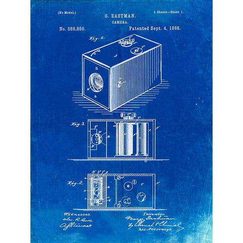 PP126- Faded Blueprint Eastman Kodak Camera Patent Poster Gold Ornate Wood Framed Art Print with Double Matting by Borders, Cole