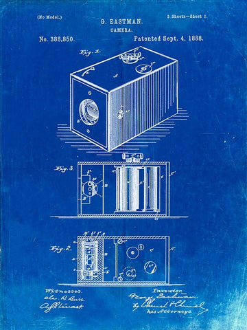 PP126- Faded Blueprint Eastman Kodak Camera Patent Poster White Modern Wood Framed Art Print with Double Matting by Borders, Cole