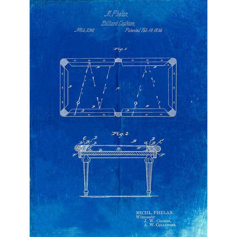 PP149- Faded Blueprint Pool Table Patent Poster Black Modern Wood Framed Art Print by Borders, Cole