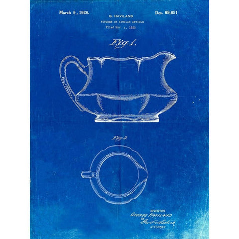 PP155- Faded Blueprint Haviland Basin Pitcher Patent Poster Gold Ornate Wood Framed Art Print with Double Matting by Borders, Cole