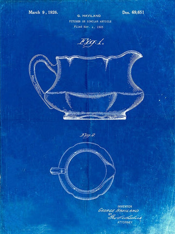 PP155- Faded Blueprint Haviland Basin Pitcher Patent Poster White Modern Wood Framed Art Print with Double Matting by Borders, Cole