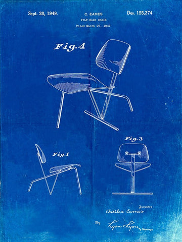 PP159- Faded Blueprint Eames Tilt Back Chair Patent Poster White Modern Wood Framed Art Print with Double Matting by Borders, Cole