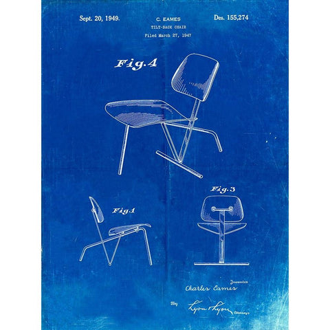 PP159- Faded Blueprint Eames Tilt Back Chair Patent Poster White Modern Wood Framed Art Print by Borders, Cole