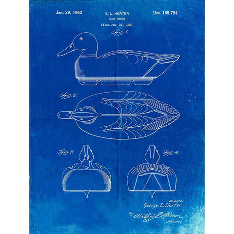 PP161- Faded Blueprint Duck Decoy Patent Poster Black Modern Wood Framed Art Print with Double Matting by Borders, Cole