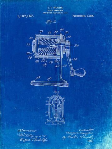 PP162- Faded Blueprint Pencil Sharpener Patent Poster Black Ornate Wood Framed Art Print with Double Matting by Borders, Cole