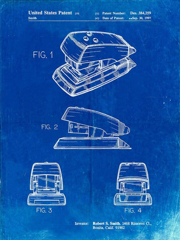 PP164- Faded Blueprint Mini Stapler Patent Poster Black Ornate Wood Framed Art Print with Double Matting by Borders, Cole