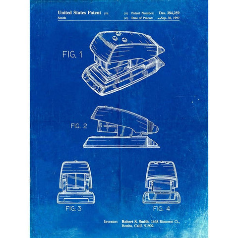 PP164- Faded Blueprint Mini Stapler Patent Poster Black Modern Wood Framed Art Print by Borders, Cole