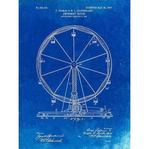 PP167- Faded Blueprint Ferris Wheel Poster Black Modern Wood Framed Art Print by Borders, Cole