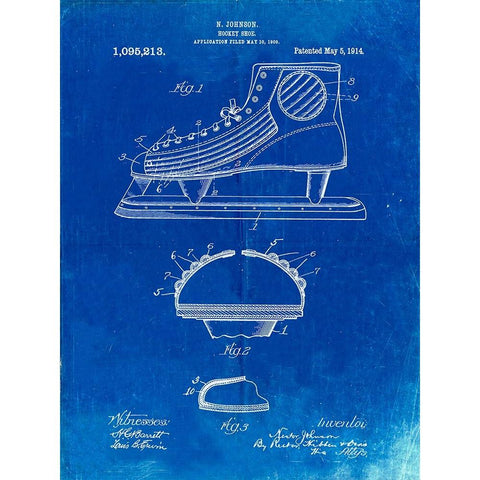 PP169- Faded Blueprint Hockey Skate Patent Poster Black Modern Wood Framed Art Print with Double Matting by Borders, Cole