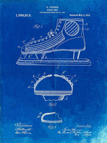 PP169- Faded Blueprint Hockey Skate Patent Poster White Modern Wood Framed Art Print with Double Matting by Borders, Cole