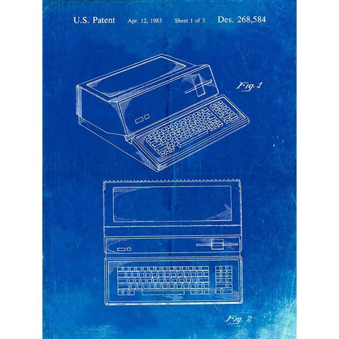 PP171- Faded Blueprint Apple III Computer Patent Poster Gold Ornate Wood Framed Art Print with Double Matting by Borders, Cole