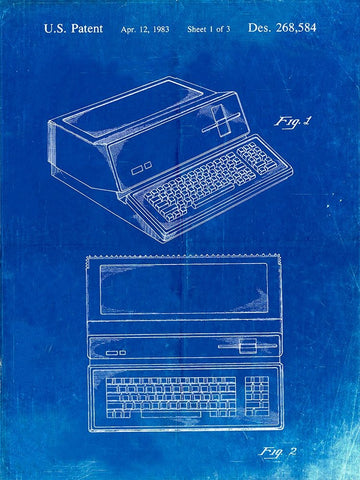 PP171- Faded Blueprint Apple III Computer Patent Poster Black Ornate Wood Framed Art Print with Double Matting by Borders, Cole