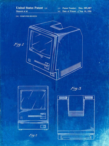 PP176- Faded Blueprint First Macintosh Computer Poster White Modern Wood Framed Art Print with Double Matting by Borders, Cole