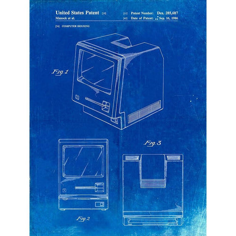 PP176- Faded Blueprint First Macintosh Computer Poster Black Modern Wood Framed Art Print by Borders, Cole