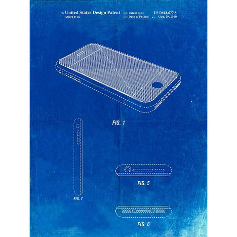 PP177- Faded Blueprint iPhone 3 Patent Poster White Modern Wood Framed Art Print by Borders, Cole