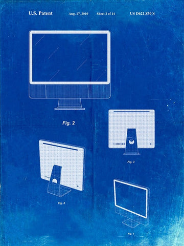 PP178- Faded Blueprint iMac Computer Mid 2010 Patent Poster Black Ornate Wood Framed Art Print with Double Matting by Borders, Cole
