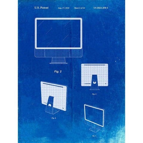PP178- Faded Blueprint iMac Computer Mid 2010 Patent Poster White Modern Wood Framed Art Print by Borders, Cole