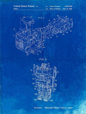 PP179- Faded Blueprint Optimus Prime Transformer Poster White Modern Wood Framed Art Print with Double Matting by Borders, Cole