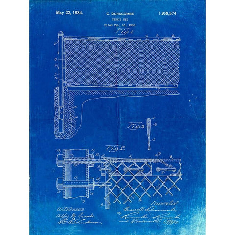 PP181- Faded Blueprint Tennis Net Patent Poster Gold Ornate Wood Framed Art Print with Double Matting by Borders, Cole