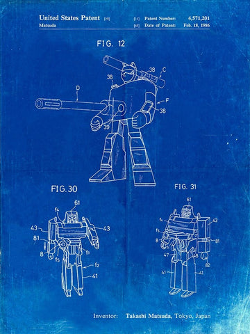PP184- Faded Blueprint Megatron Transformer Patent Poster White Modern Wood Framed Art Print with Double Matting by Borders, Cole