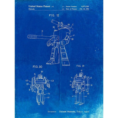 PP184- Faded Blueprint Megatron Transformer Patent Poster Black Modern Wood Framed Art Print by Borders, Cole