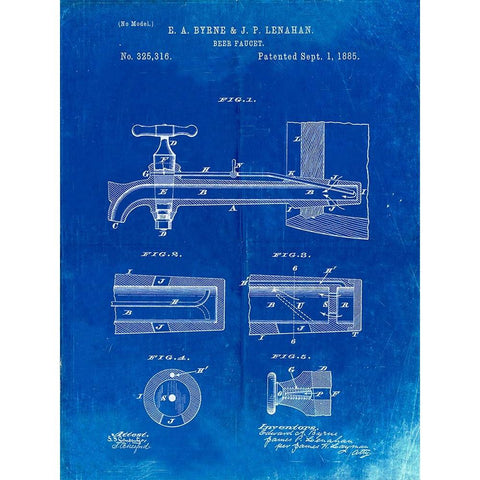 PP185- Faded Blueprint Beer Tap Patent Poster Black Modern Wood Framed Art Print with Double Matting by Borders, Cole