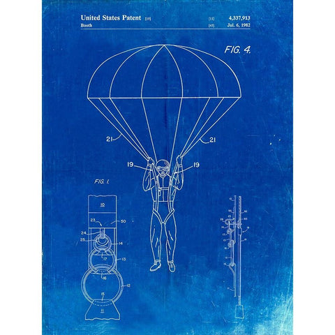 PP187- Faded Blueprint Parachute 1982 Patent Poster Black Modern Wood Framed Art Print with Double Matting by Borders, Cole