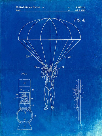 PP187- Faded Blueprint Parachute 1982 Patent Poster Black Ornate Wood Framed Art Print with Double Matting by Borders, Cole