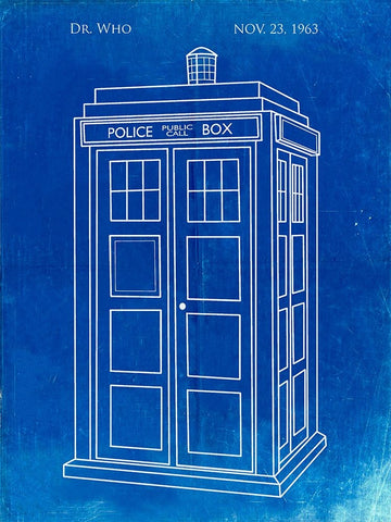 PP189- Faded Blueprint Doctor Who Tardis Poster White Modern Wood Framed Art Print with Double Matting by Borders, Cole