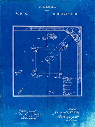 PP192- Faded Blueprint Our National Ball Game Patent Poster Black Ornate Wood Framed Art Print with Double Matting by Borders, Cole