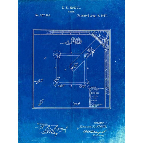 PP192- Faded Blueprint Our National Ball Game Patent Poster White Modern Wood Framed Art Print by Borders, Cole