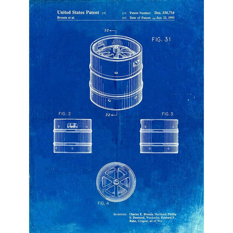 PP193- Faded Blueprint Miller Beer Keg Patent Poster White Modern Wood Framed Art Print by Borders, Cole