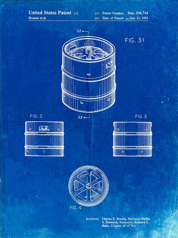 PP193- Faded Blueprint Miller Beer Keg Patent Poster White Modern Wood Framed Art Print with Double Matting by Borders, Cole