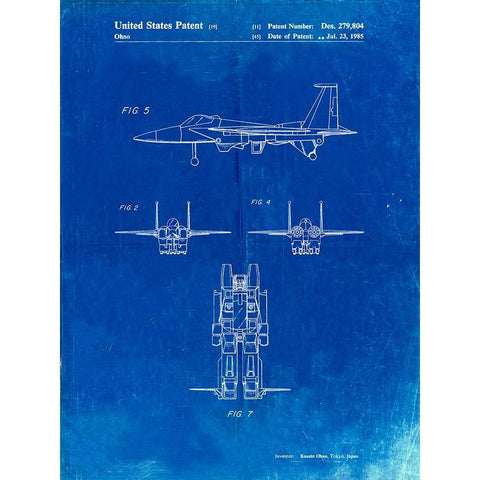 PP202- Faded Blueprint Starscream Transformer Patent Poster Black Modern Wood Framed Art Print with Double Matting by Borders, Cole