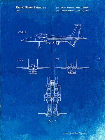 PP202- Faded Blueprint Starscream Transformer Patent Poster Black Ornate Wood Framed Art Print with Double Matting by Borders, Cole