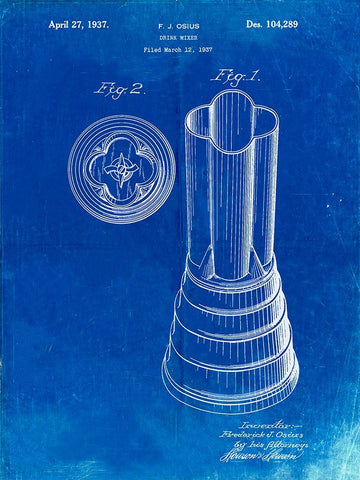 PP205- Faded Blueprint Waring Blender 1937 Patent Poster White Modern Wood Framed Art Print with Double Matting by Borders, Cole