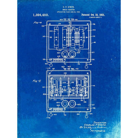 PP207- Faded Blueprint Toastmaster Toaster Patent Print White Modern Wood Framed Art Print by Borders, Cole