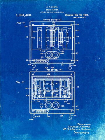 PP207- Faded Blueprint Toastmaster Toaster Patent Print White Modern Wood Framed Art Print with Double Matting by Borders, Cole