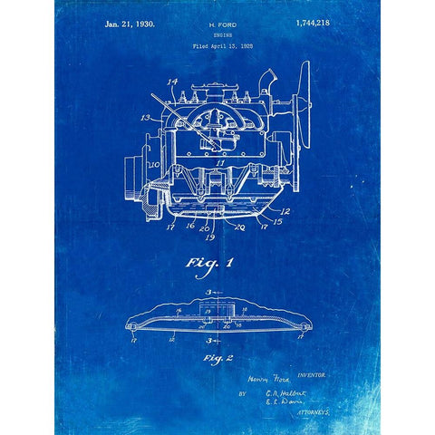 PP220-Faded Blueprint Model A Ford Pickup Truck Engine Poster Black Modern Wood Framed Art Print by Borders, Cole