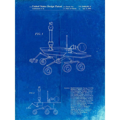 PP227-Faded Blueprint Mars Rover Patent Poster Black Modern Wood Framed Art Print with Double Matting by Borders, Cole