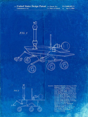 PP227-Faded Blueprint Mars Rover Patent Poster White Modern Wood Framed Art Print with Double Matting by Borders, Cole