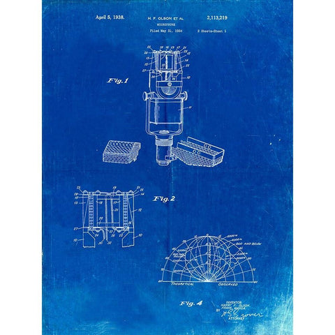 PP249-Faded Blueprint RCA Ribbon Microphone Poster White Modern Wood Framed Art Print by Borders, Cole