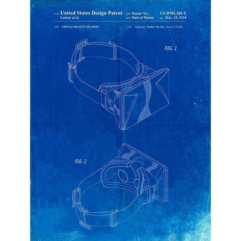 PP279-Faded Blueprint Oculus Rift Patent Poster Black Modern Wood Framed Art Print with Double Matting by Borders, Cole