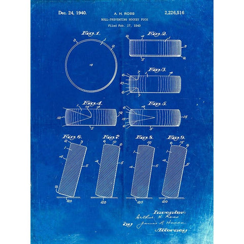 PP290-Faded Blueprint Hockey Puck Patent Poster Black Modern Wood Framed Art Print with Double Matting by Borders, Cole