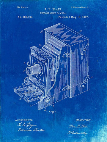 PP301-Faded Blueprint Lucidograph Camera Patent Poster Black Ornate Wood Framed Art Print with Double Matting by Borders, Cole