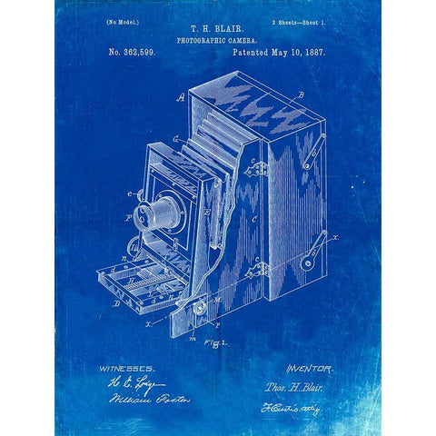 PP301-Faded Blueprint Lucidograph Camera Patent Poster White Modern Wood Framed Art Print by Borders, Cole